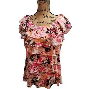 Madison Womens Size‎ L Floral Pattern Back Zip Top Ruffled